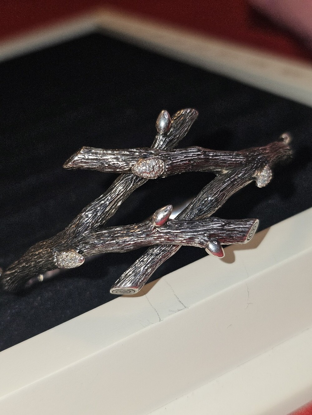 Stephen Dweck 925 Sterling Silver "Fortuna" Branch Wide Cuff Bracelet Diamonds